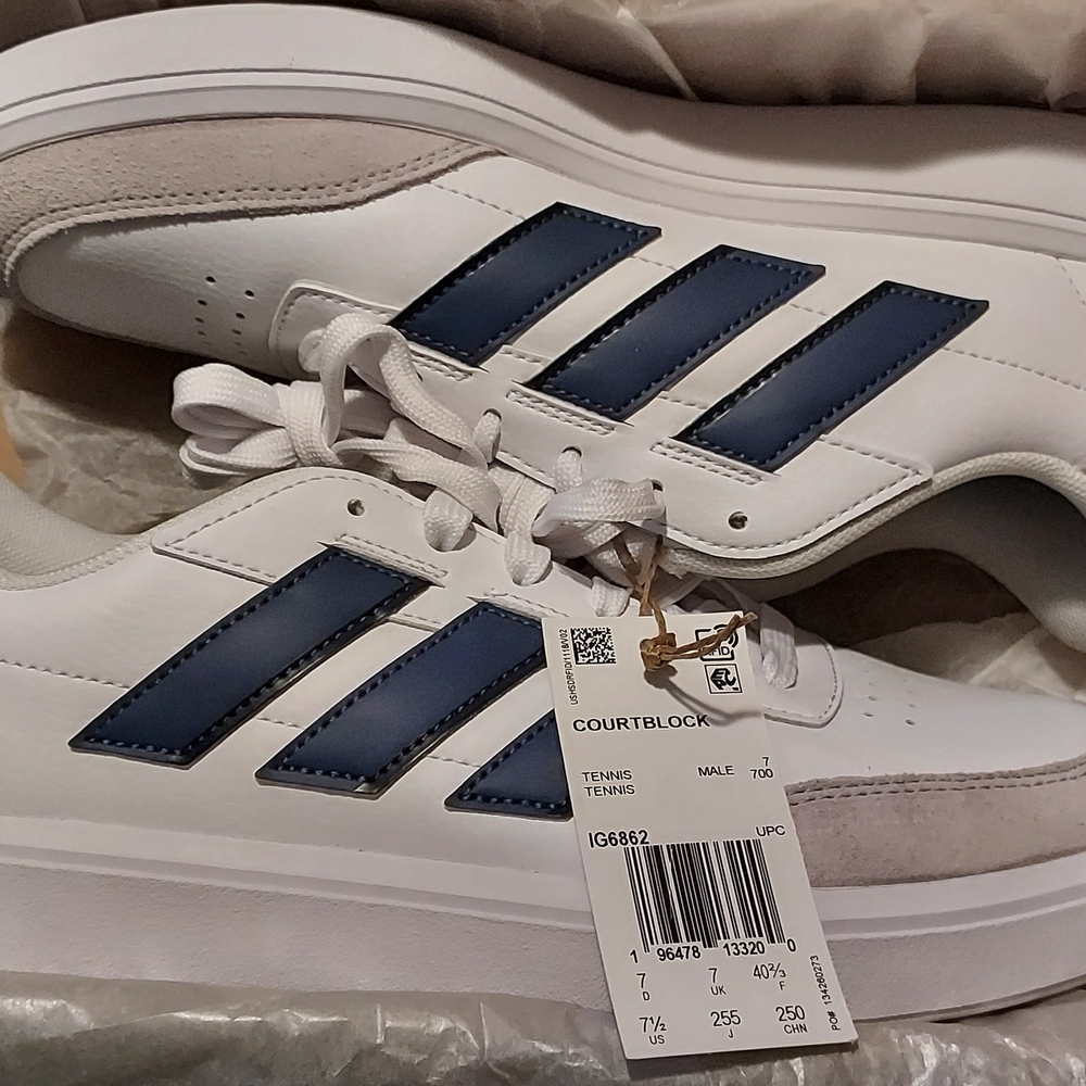 Adidas Courtblock White and Blue Sneakers